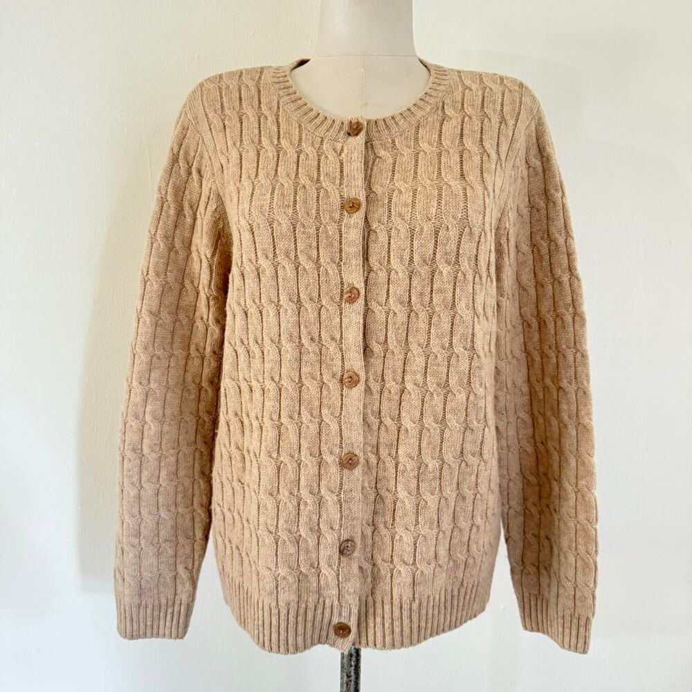 Vintage Appleseed 100% wool Cream beige cable knit button down cardigan Size L